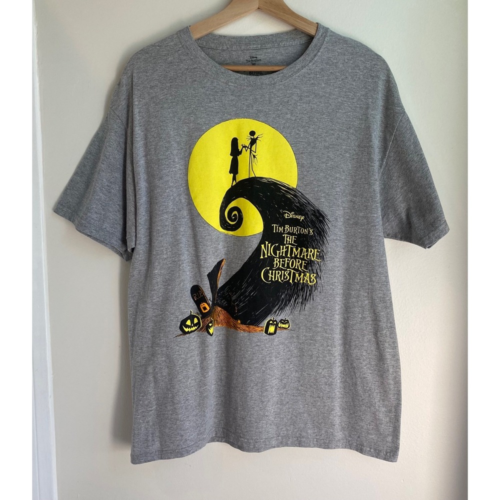 Disney Nightmare Before Christmas T-Shirt Mens L Gray Jack Sally Graphic Goth
